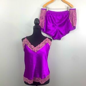 NWT Frederick’s of Hollywood Purple Satin Lace Two Piece Lingerie Set Large